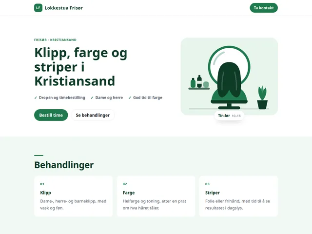 Eksempelside for en oppdiktet frisør: Lokkestua Frisør